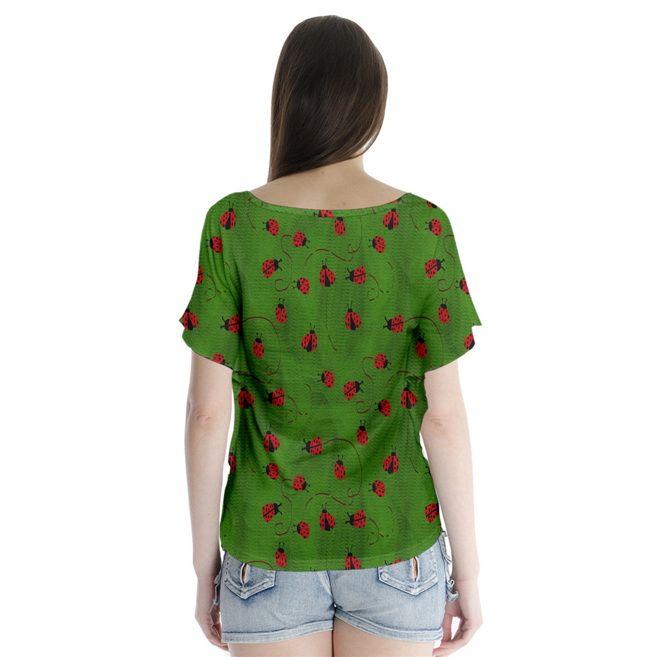 Ladybugs V-Neck Flutter Sleeve Top