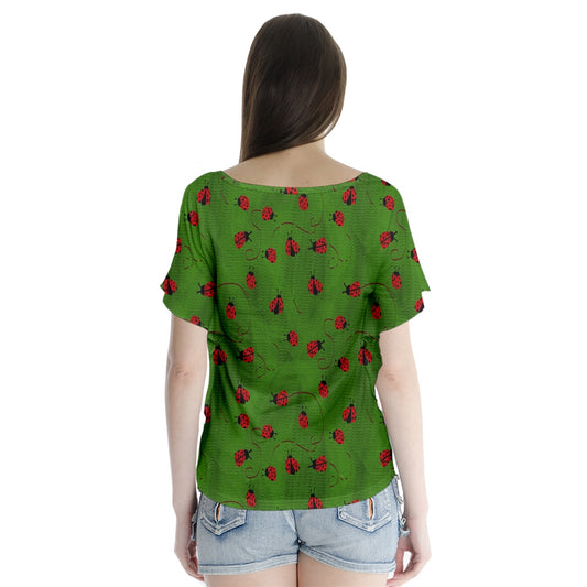 Ladybugs  V-Neck Flutter Sleeve Top