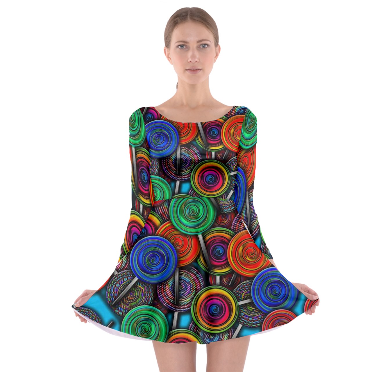 Colorful lolipops Long Sleeve Skater Dress