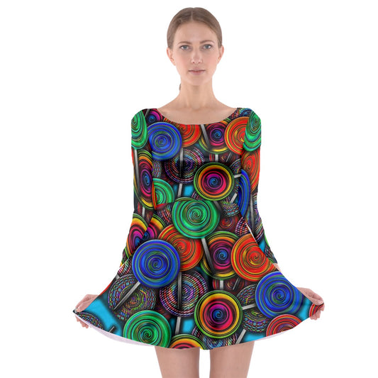 Colorful lolipops Long Sleeve Skater Dress