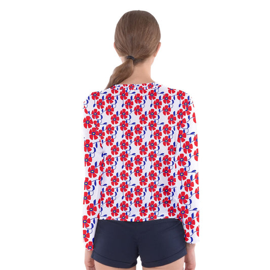 Red Flowers Blue Vines Women's Long Sleeve Tee