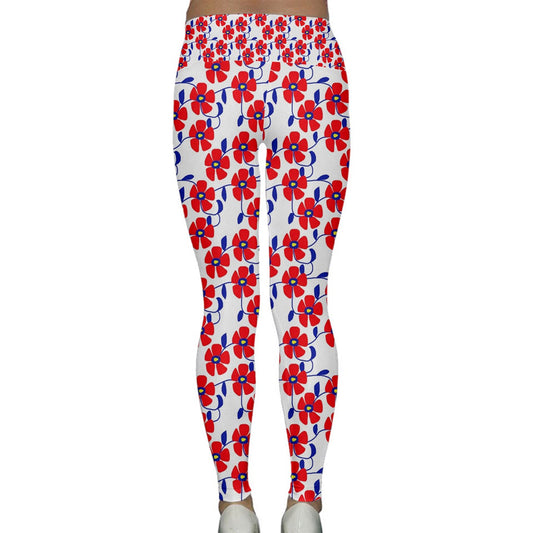 Red Flowers Blue Vines Lightweight Velour Classic Yoga Leggings