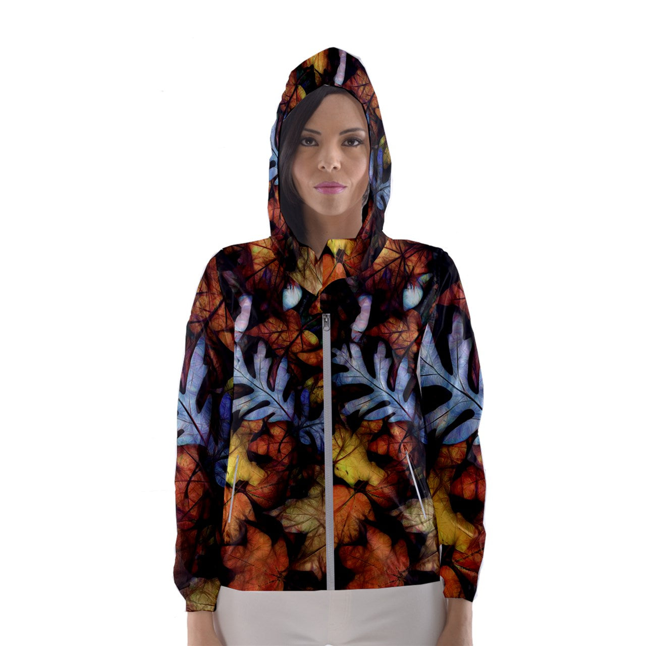 Mid October Leaves Women's Hooded Windbreaker