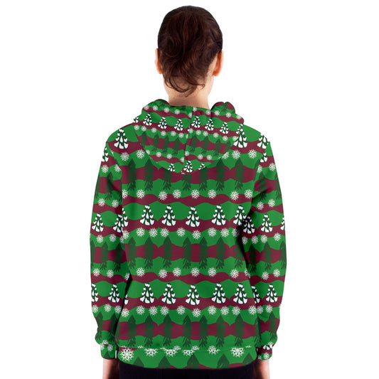 snowy evergreen pattern Women's Zipper Hoodie