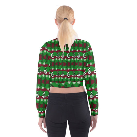 snowy evergreen pattern Cropped Sweatshirt