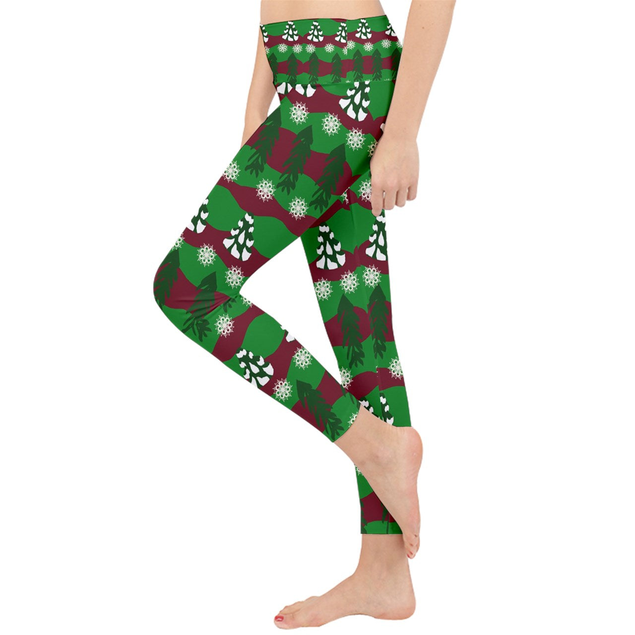 snowy evergreen pattern Lightweight Velour Classic Yoga Leggings