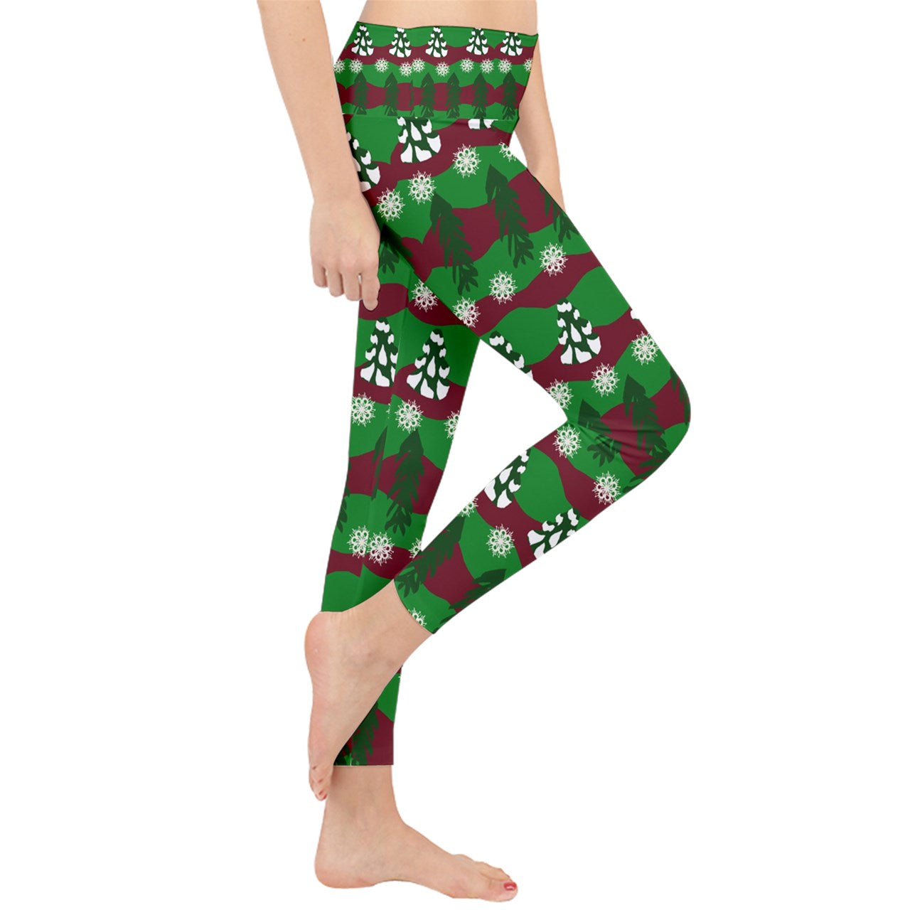 snowy evergreen pattern Lightweight Velour Classic Yoga Leggings