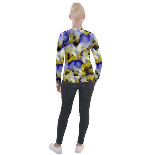 Blue and Yellow Pansies Velvet Zip Up Jacket
