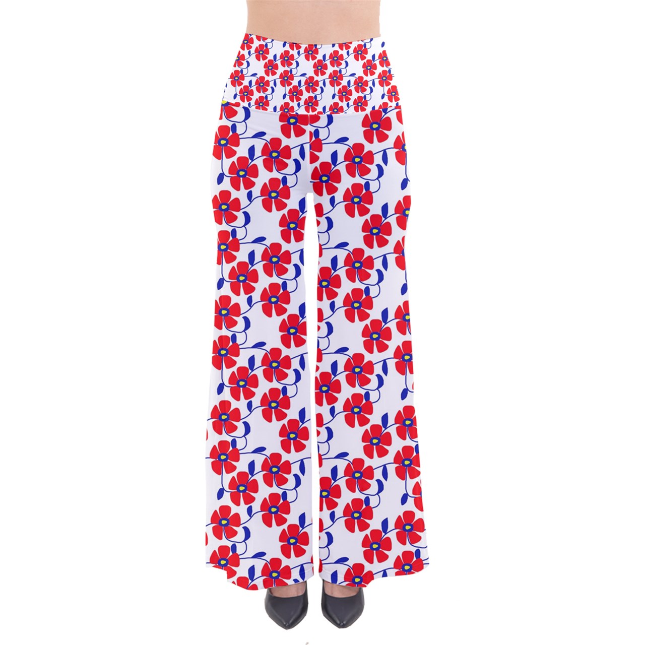 Red Flowers Blue Vines So Vintage Palazzo Pants