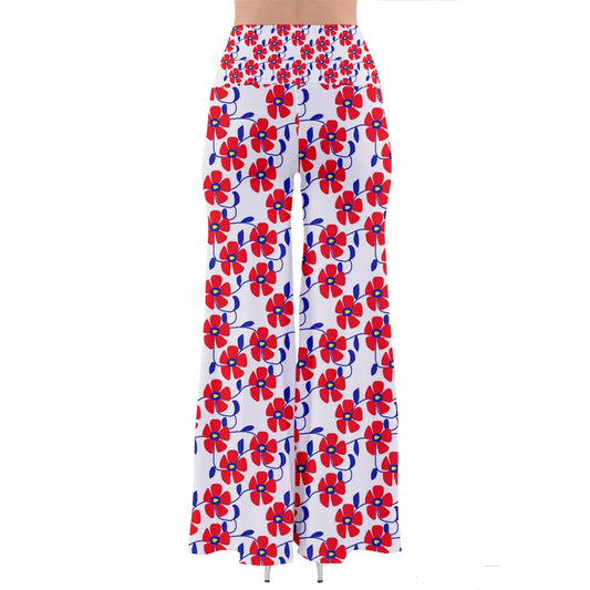Red Flowers Blue Vines So Vintage Palazzo Pants