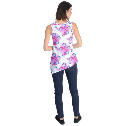 Blue Flowers On Pink Sleeveless Tunic
