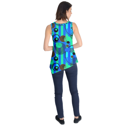 Blue Green Stripes and Dots Sleeveless Tunic