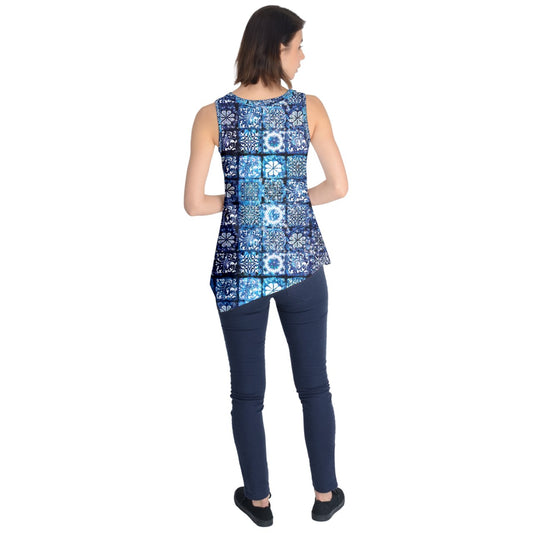 Blue Ice Crystals Motif Sleeveless Tunic