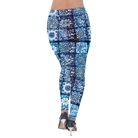 Blue Ice Crystals Motif Velvet Leggings