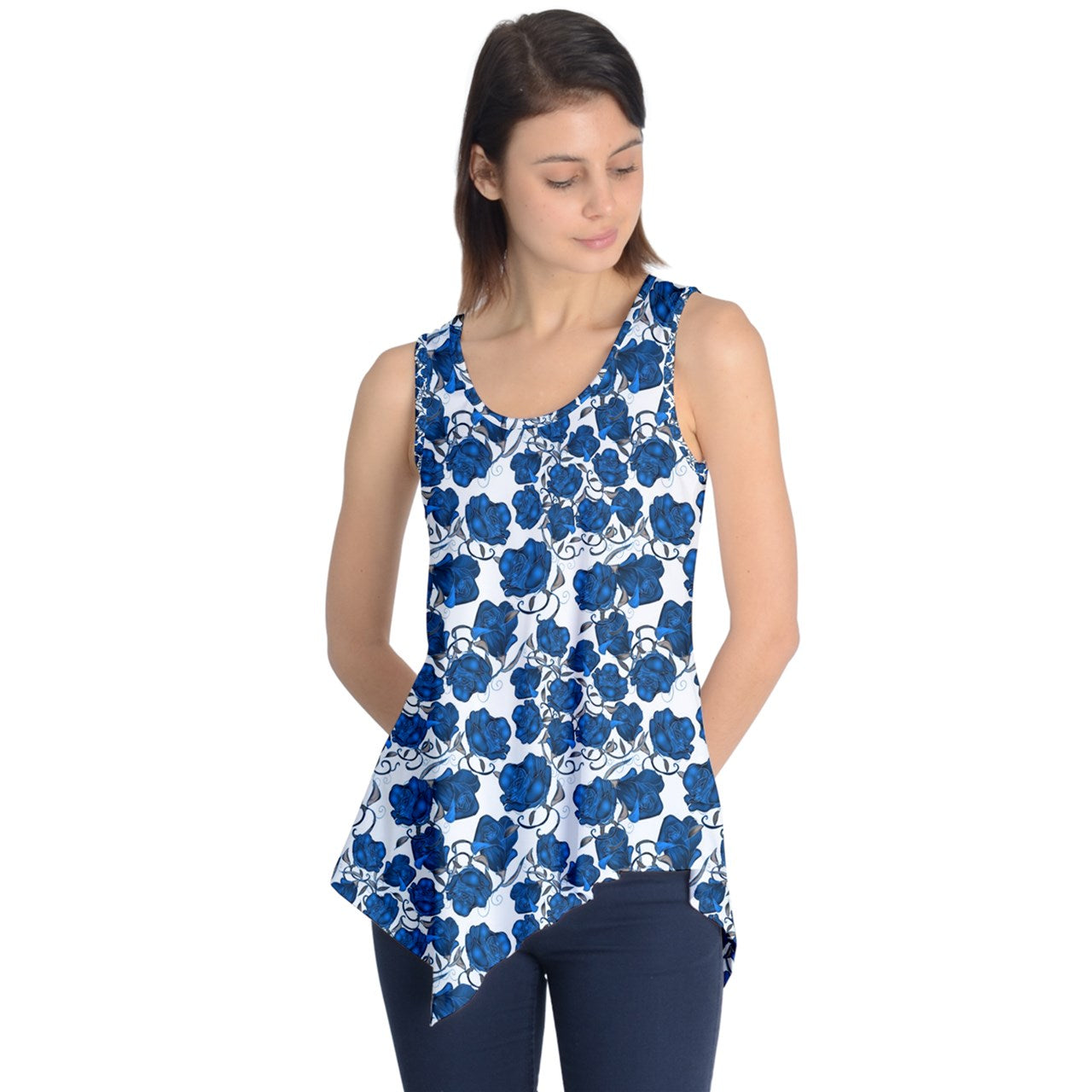 Blue Roses Sleeveless Tunic