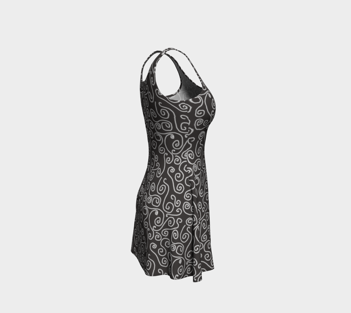 White Swirls On Gray Flare Dress