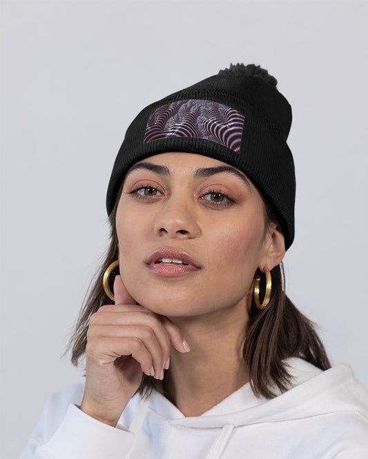 Black and White Spiral Fractal Pom-Pom Knit Beanie | Sportsman