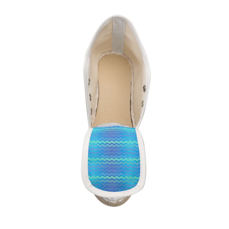 Blue Green Mermaid Stripes Wedge Espadrilles