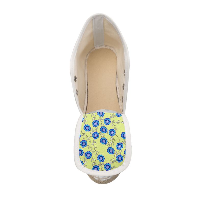 Blue Flowers ON Yellow Wedge Espadrilles