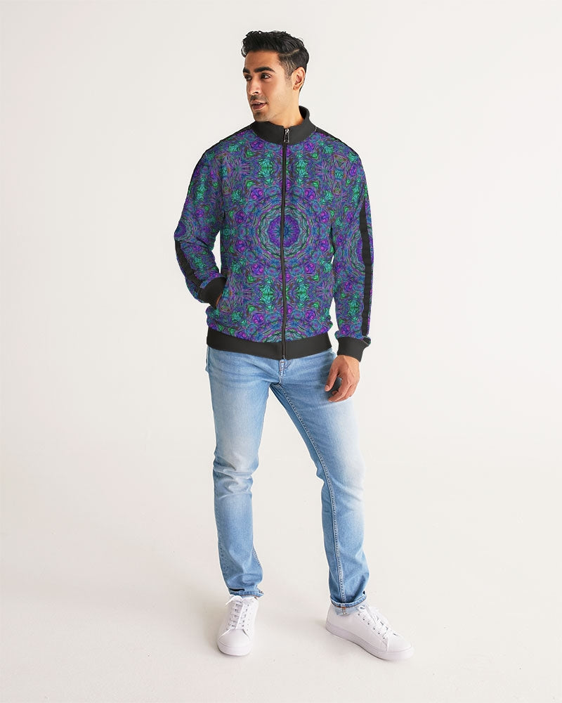 Blue Green Purple Kaleidoscope Men's Stripe-Sleeve Track Jacket