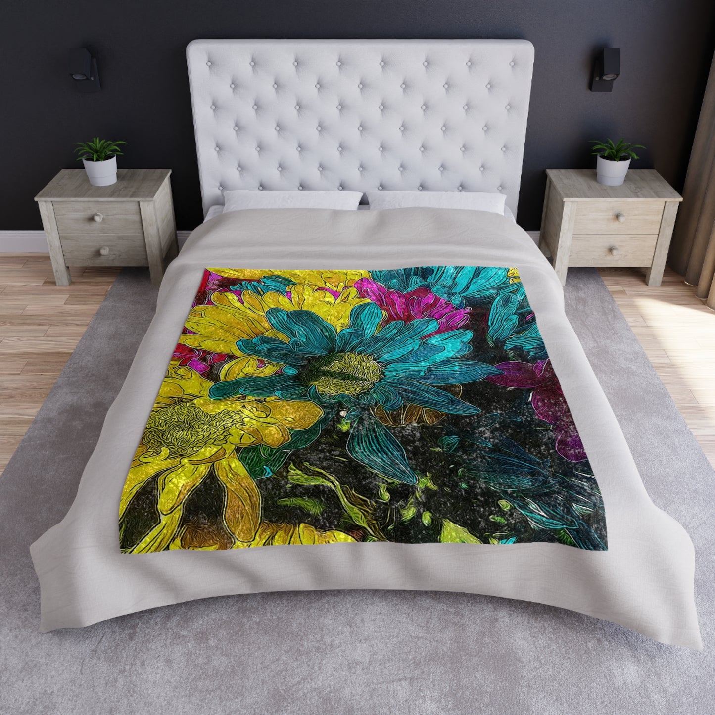 Colorful Daisies Crushed Velvet Blanket