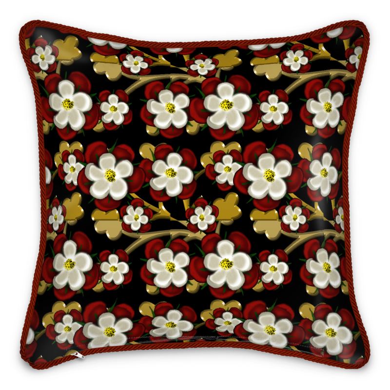 Tudor Roses On Black Silk Cushion