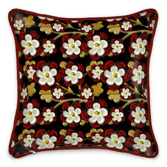 Tudor Roses On Black Silk Cushion
