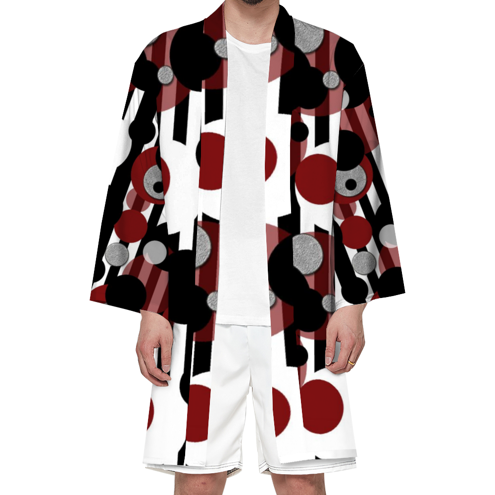 Black White Stripes Dots Custom Haori Unisex All Over Print Beach Kimono for Summer