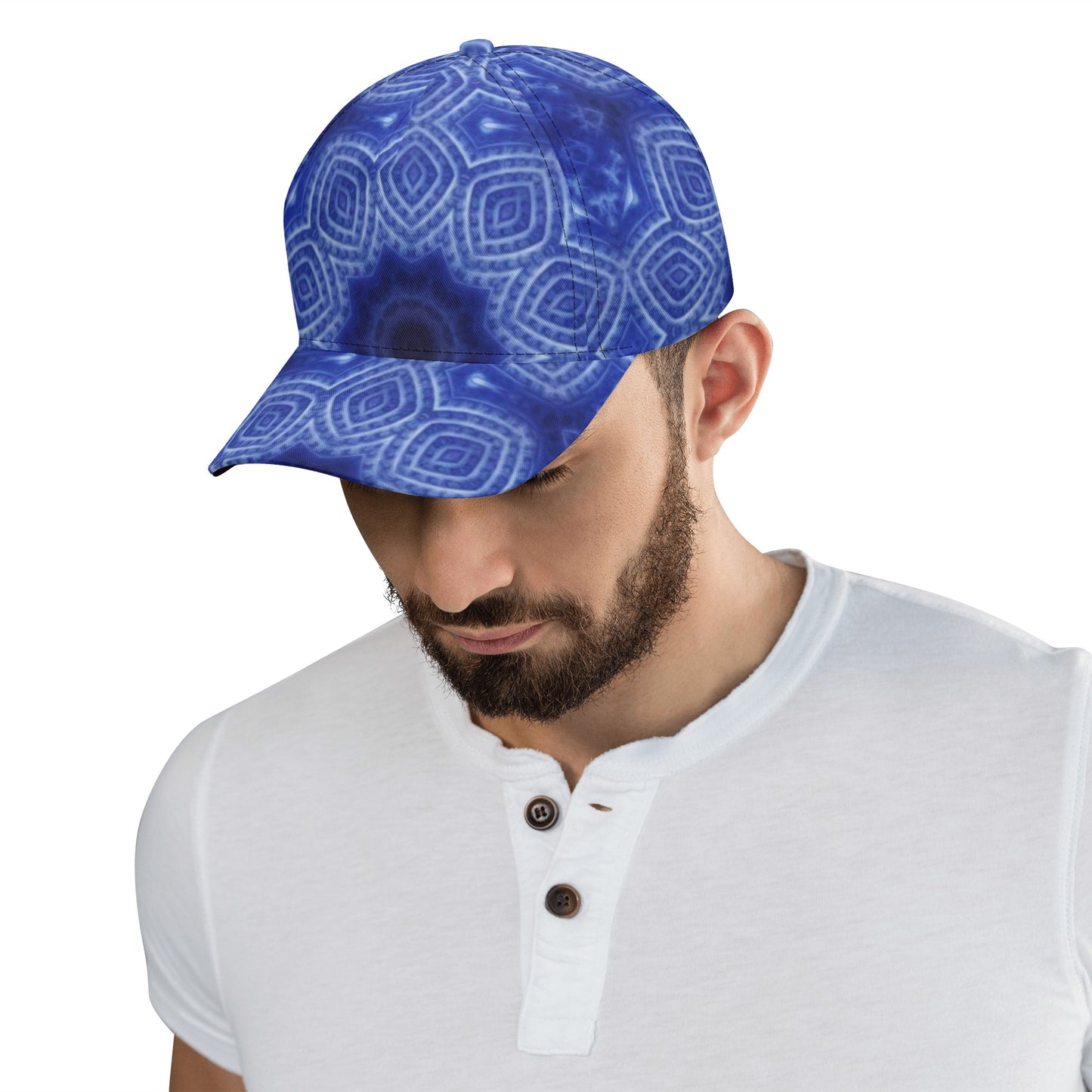 Blue and White Kaleidoscope All Over Printing Baseball Caps