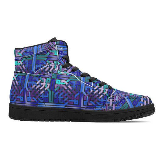 Blue Celtic Knot Womens Black High Top Leather Sneakers