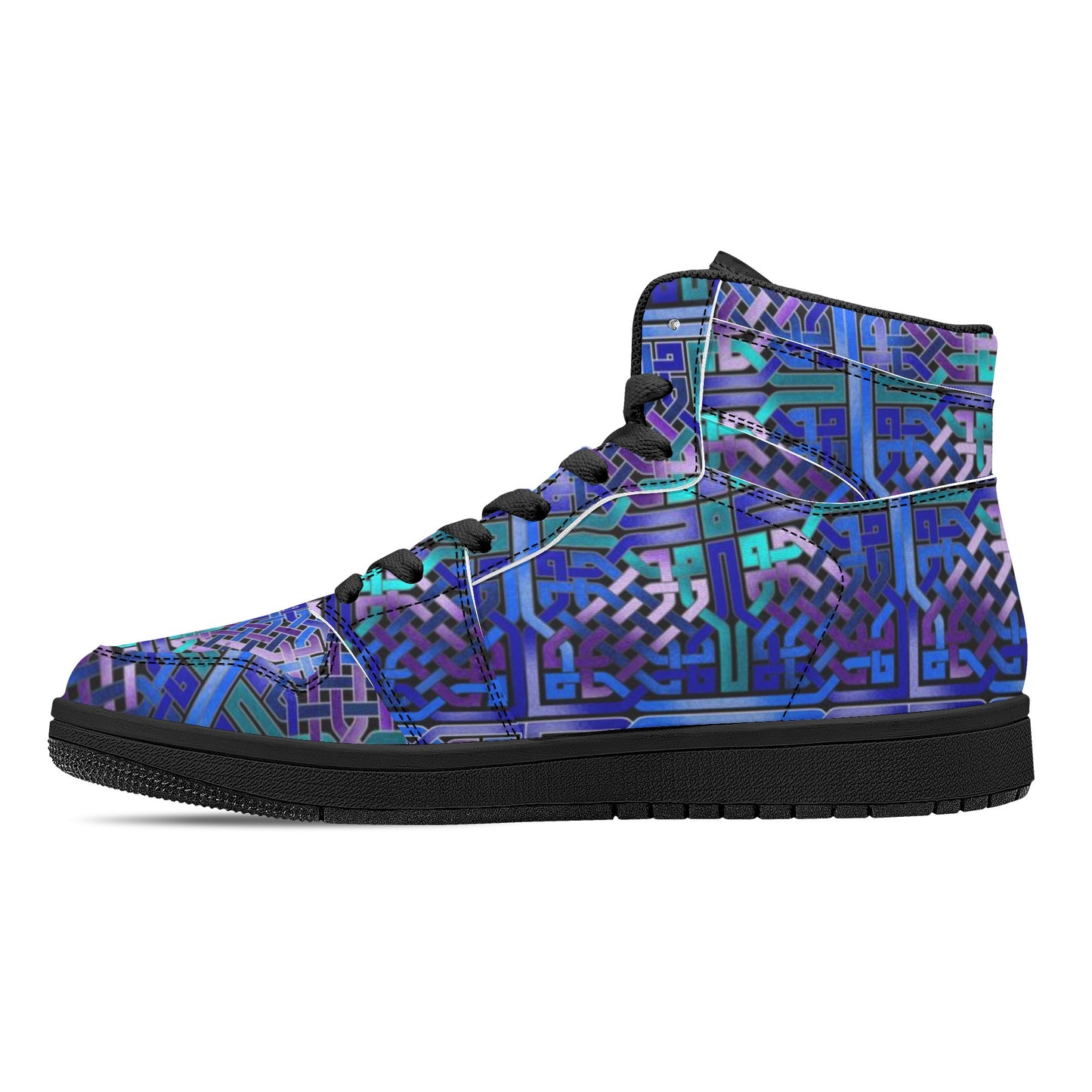 Blue Celtic Knot Womens Black High Top Leather Sneakers