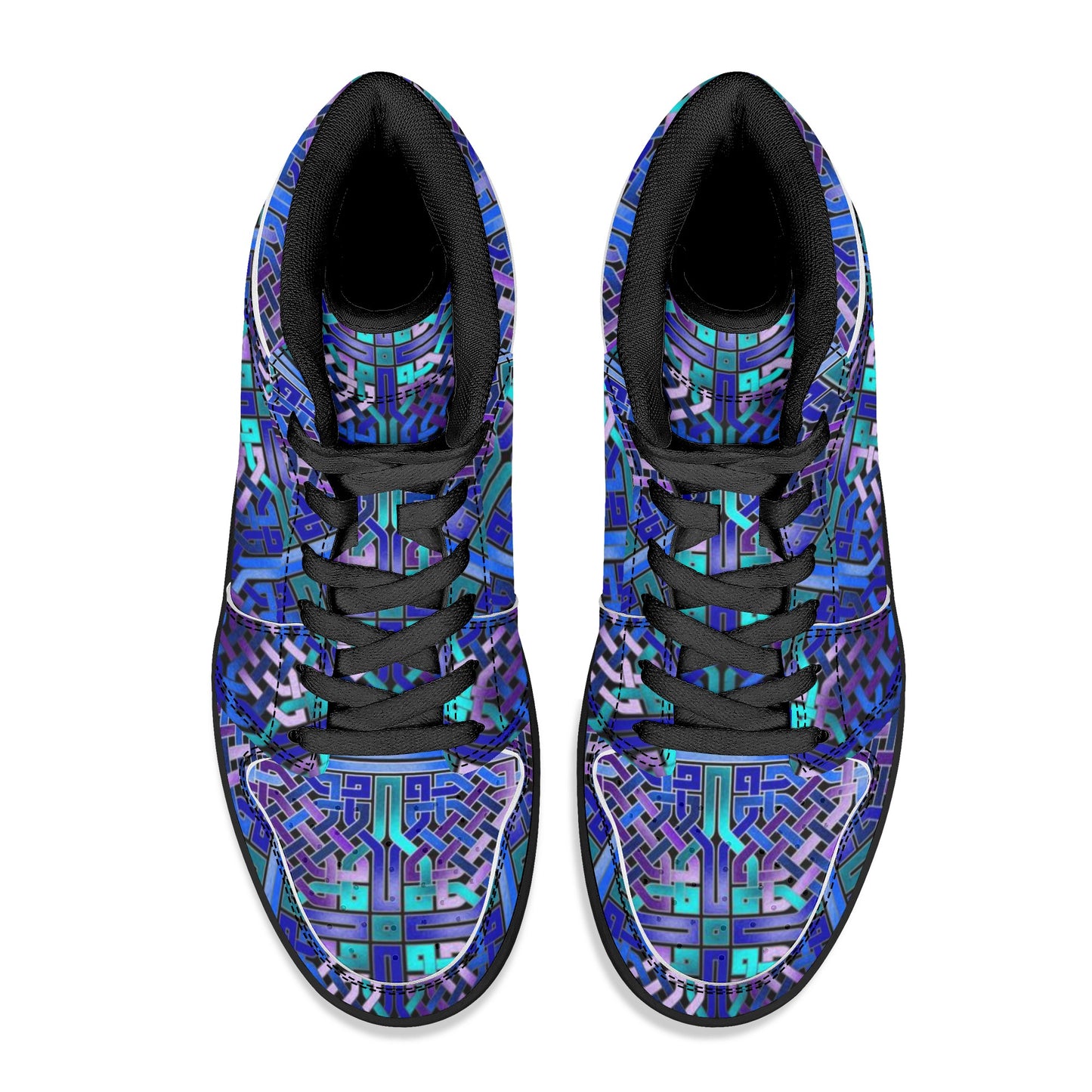 Blue Celtic Knot Womens Black High Top Leather Sneakers
