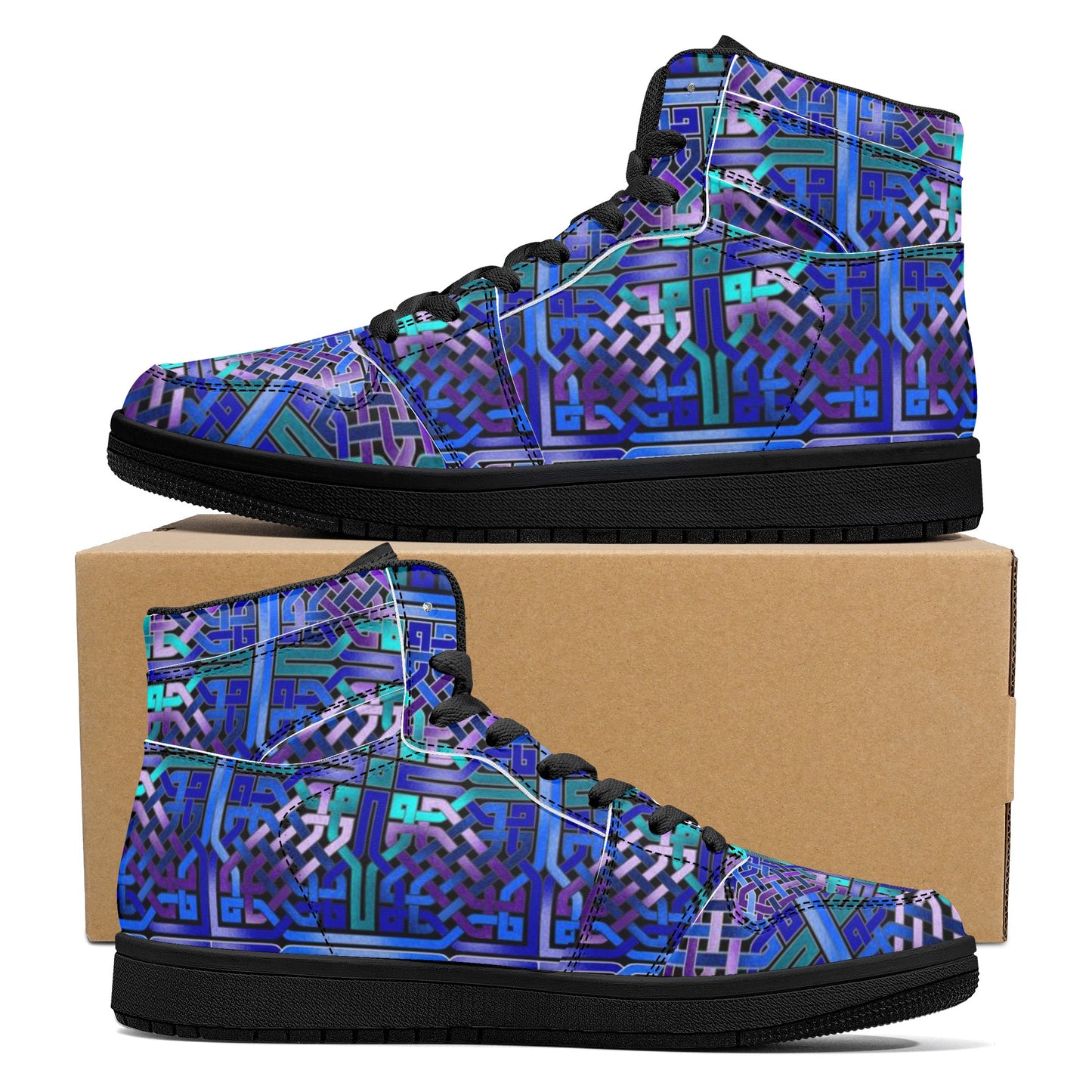 Blue Celtic Knot Womens Black High Top Leather Sneakers