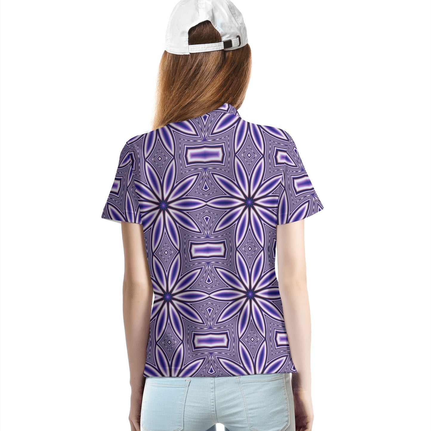 Blue Flower Kaleidoscope Womens All Over Print Polo Shirt