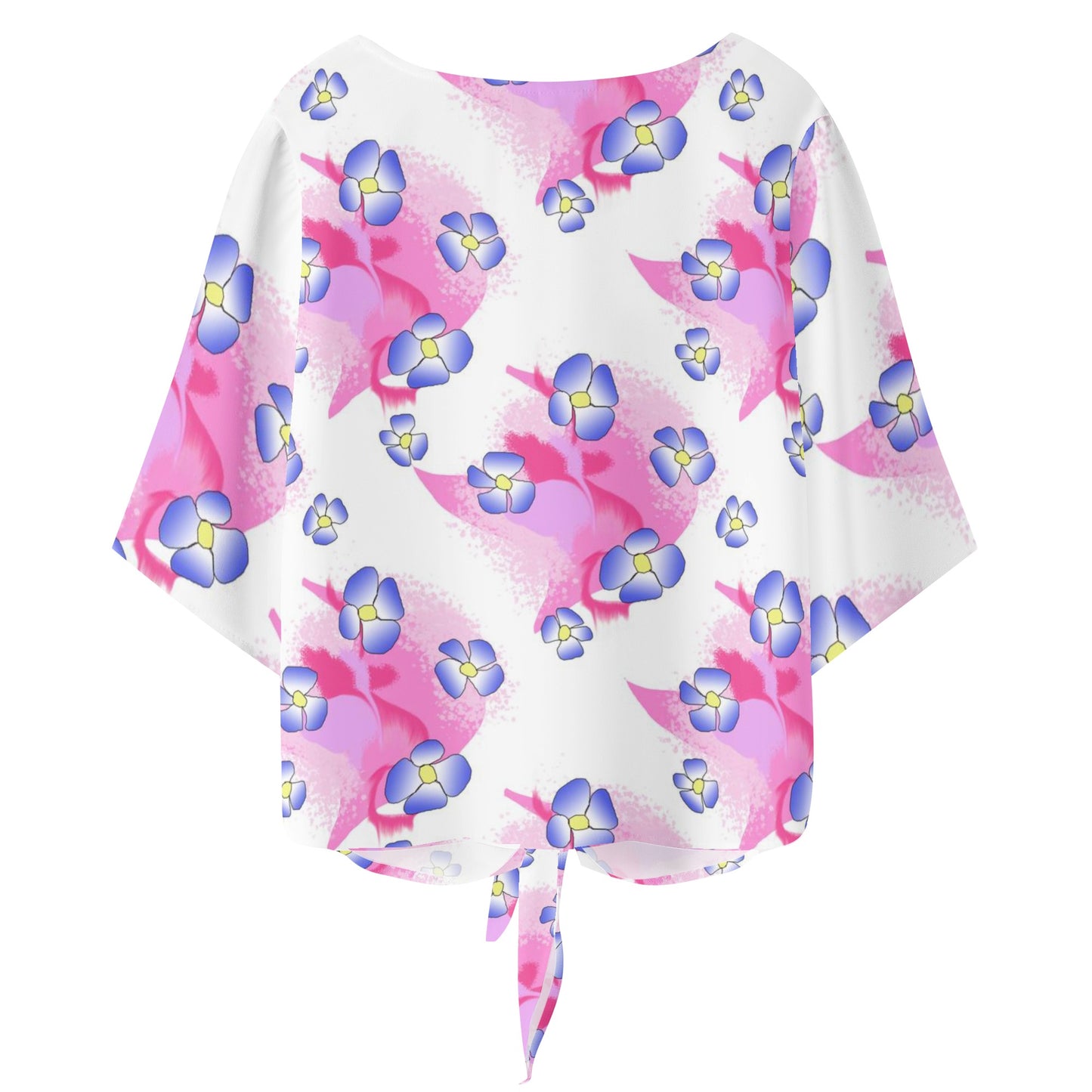 Blue Flowers On Pink Women‘s’ V-neck Streamers Blouse