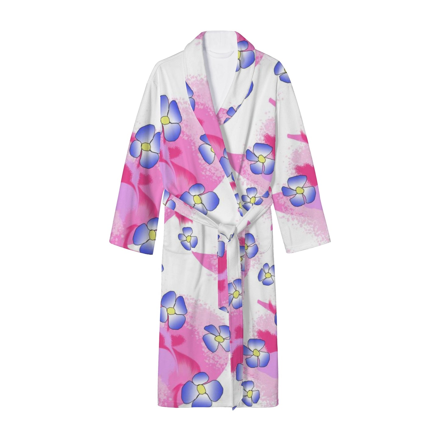 Blue Flowers On Pink New Style Womens Bathrobe