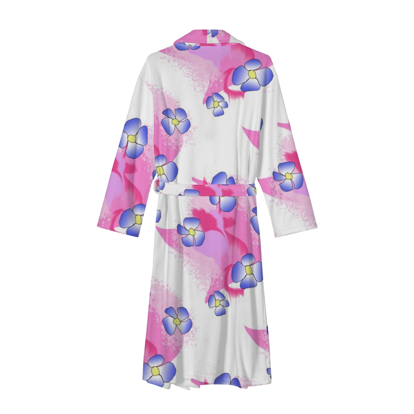 Blue Flowers On Pink New Style Womens Bathrobe