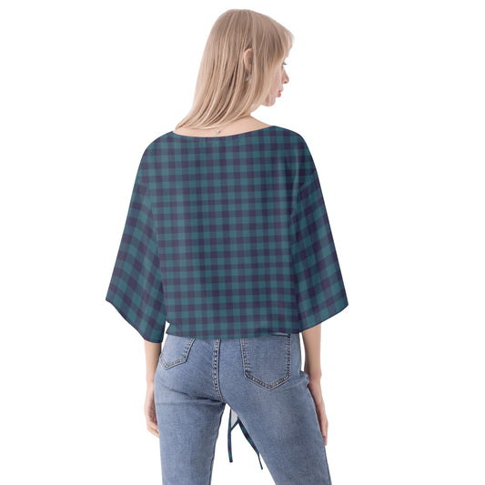 Blue Gingham Women‘s’ V-neck Streamers Blouse