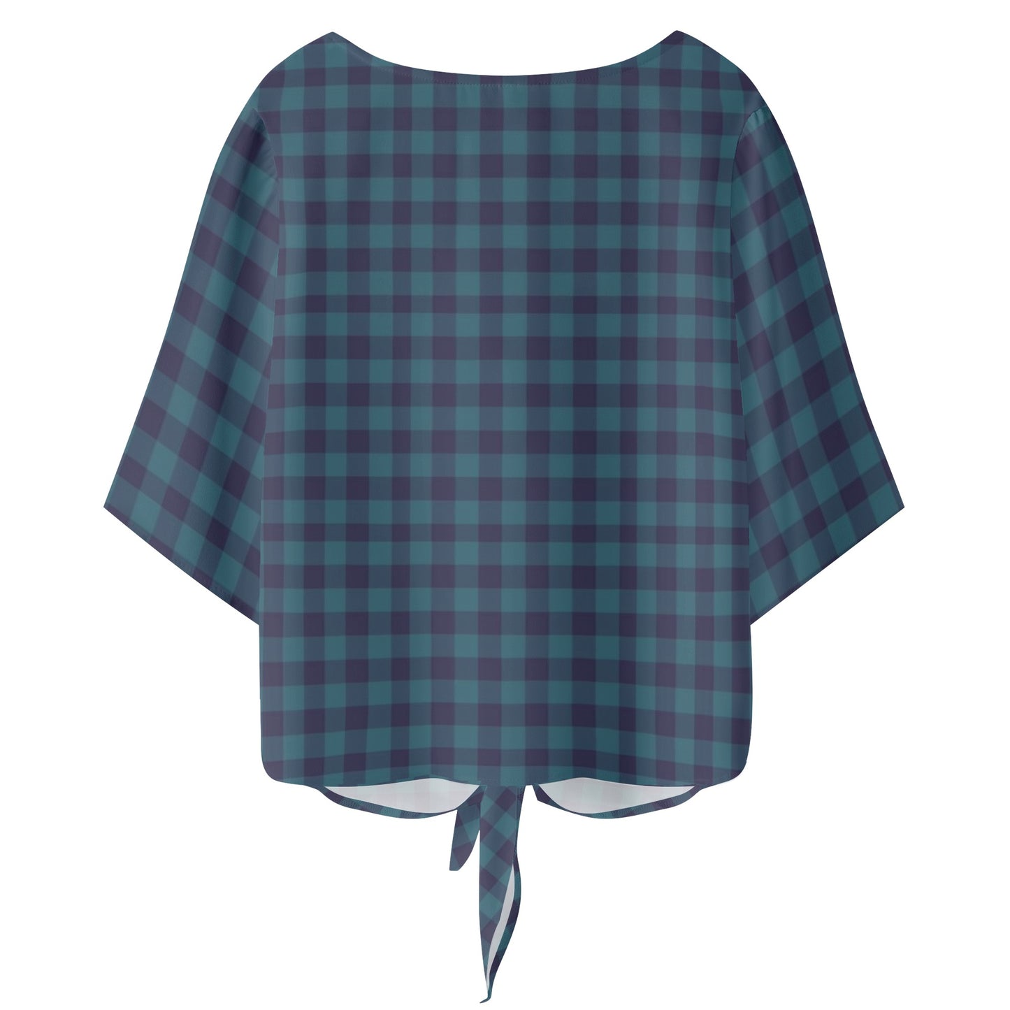 Blue Gingham Women‘s’ V-neck Streamers Blouse