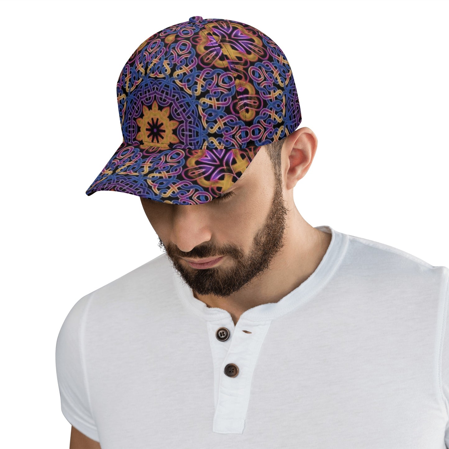Blue Gold Celtic Kaleidoscope All Over Printing Baseball Caps