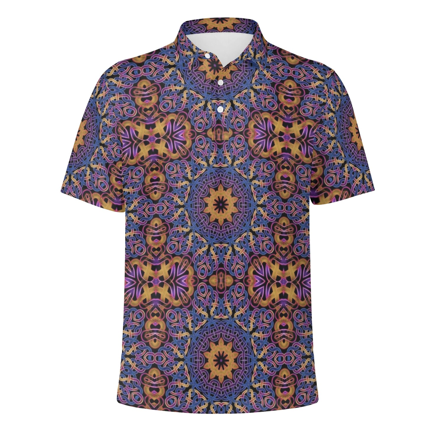 Blue Gold Celtic Kaleidoscope Mens All Over Print Polo Shirt