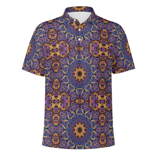 Blue Gold Celtic Kaleidoscope Mens All Over Print Polo Shirt