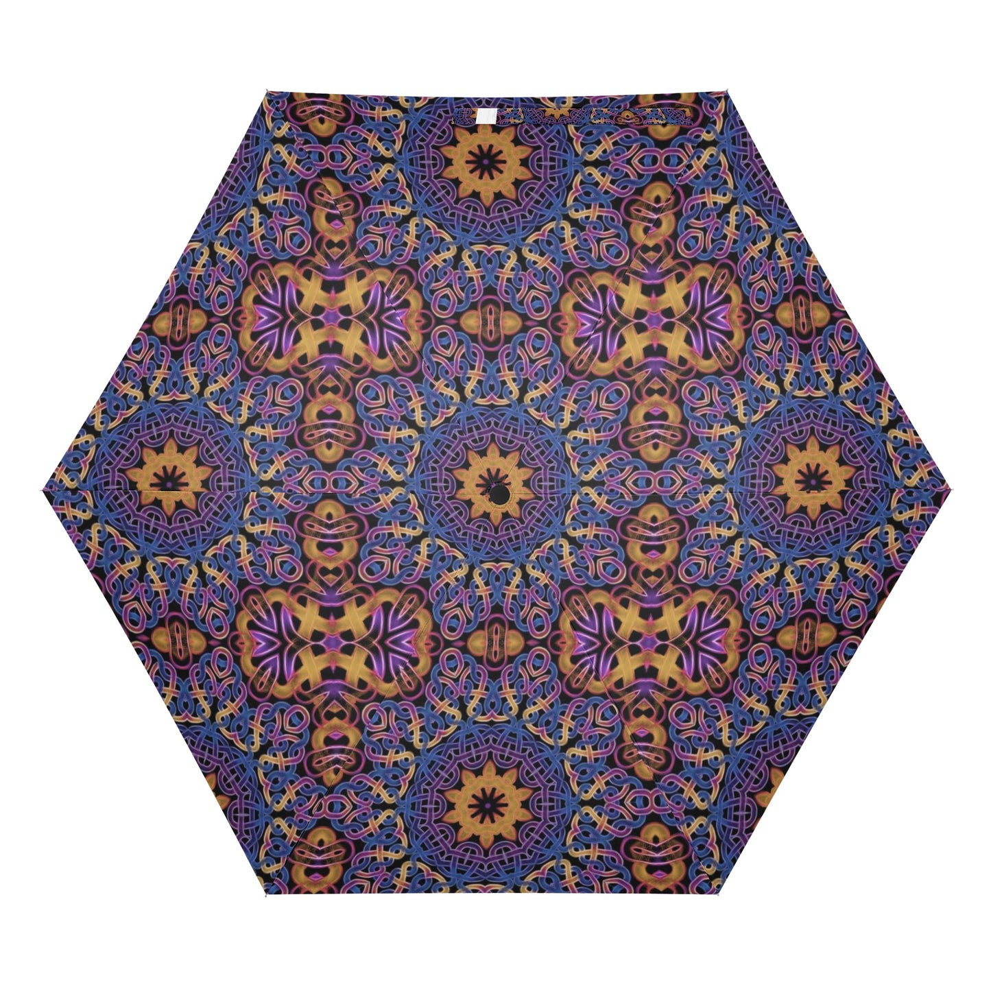 Blue Gold Celtic Kaleidoscope Fully Auto Open & Close Umbrella Printing Outside