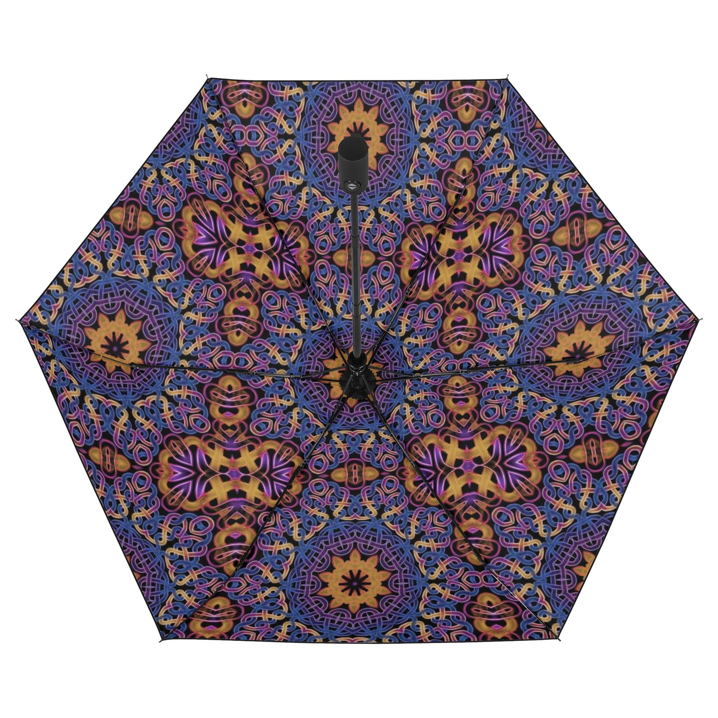 Blue Gold Celtic Kaleidoscope Fully Auto Open & Close Umbrella Printing Inside