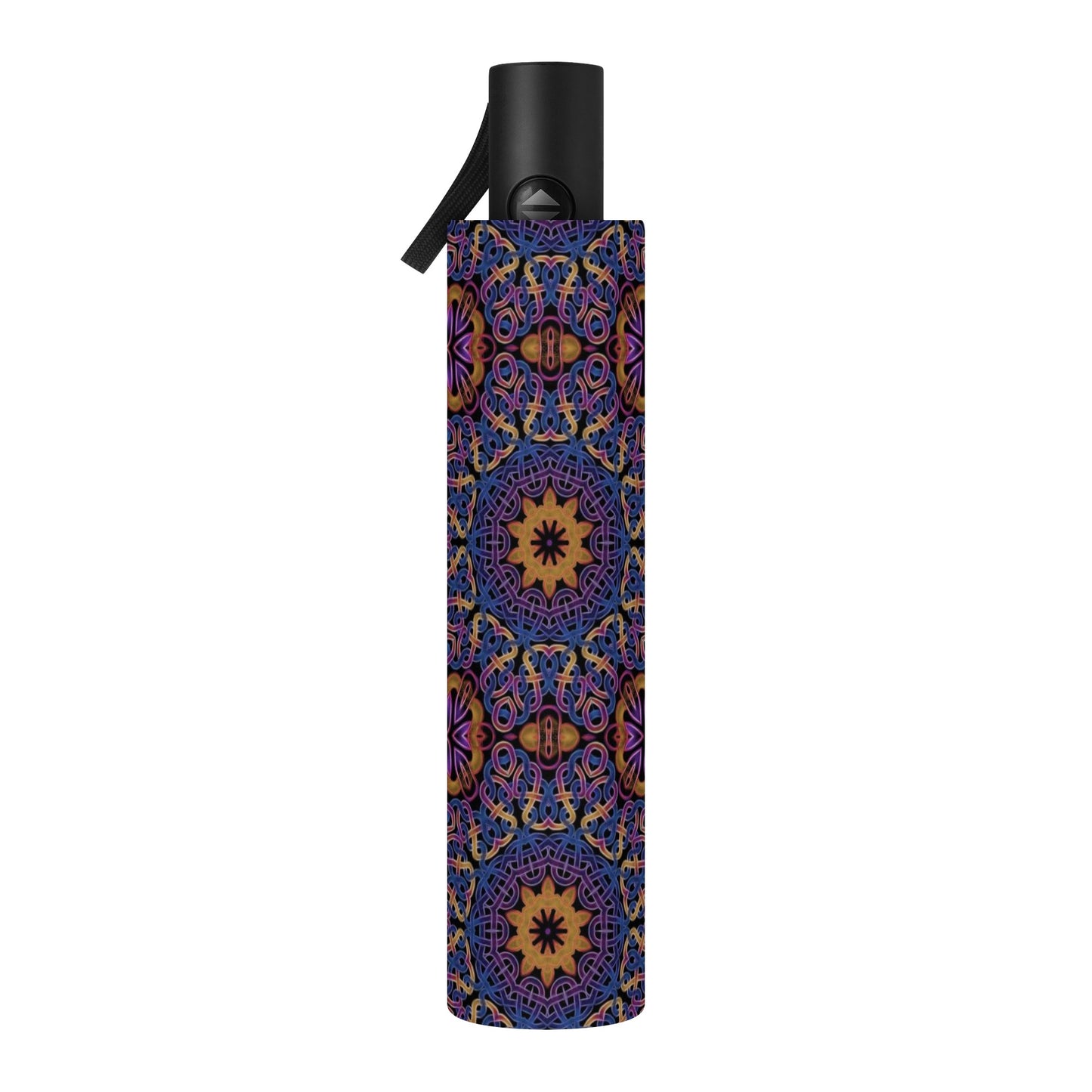 Blue Gold Celtic Kaleidoscope Fully Auto Open & Close Umbrella Printing Inside