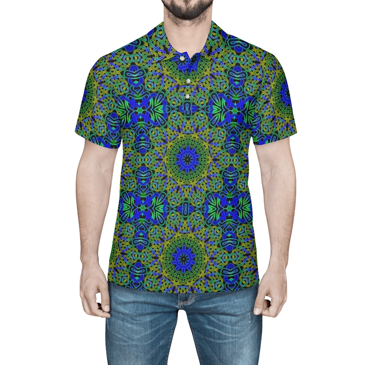 Blue Green Celtic Kaleidoscope Mens All Over Print Polo Shirt
