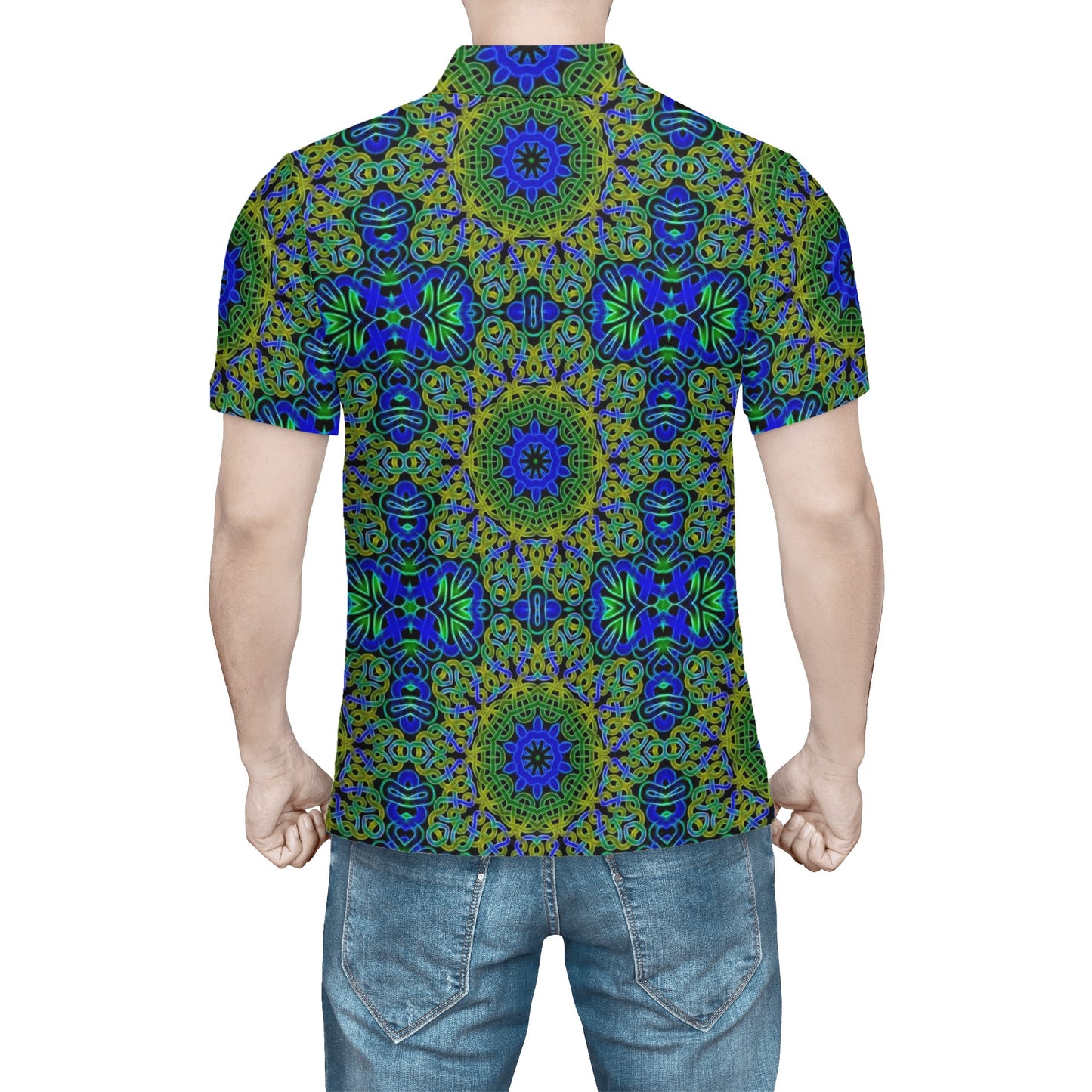 Blue Green Celtic Kaleidoscope Mens All Over Print Polo Shirt