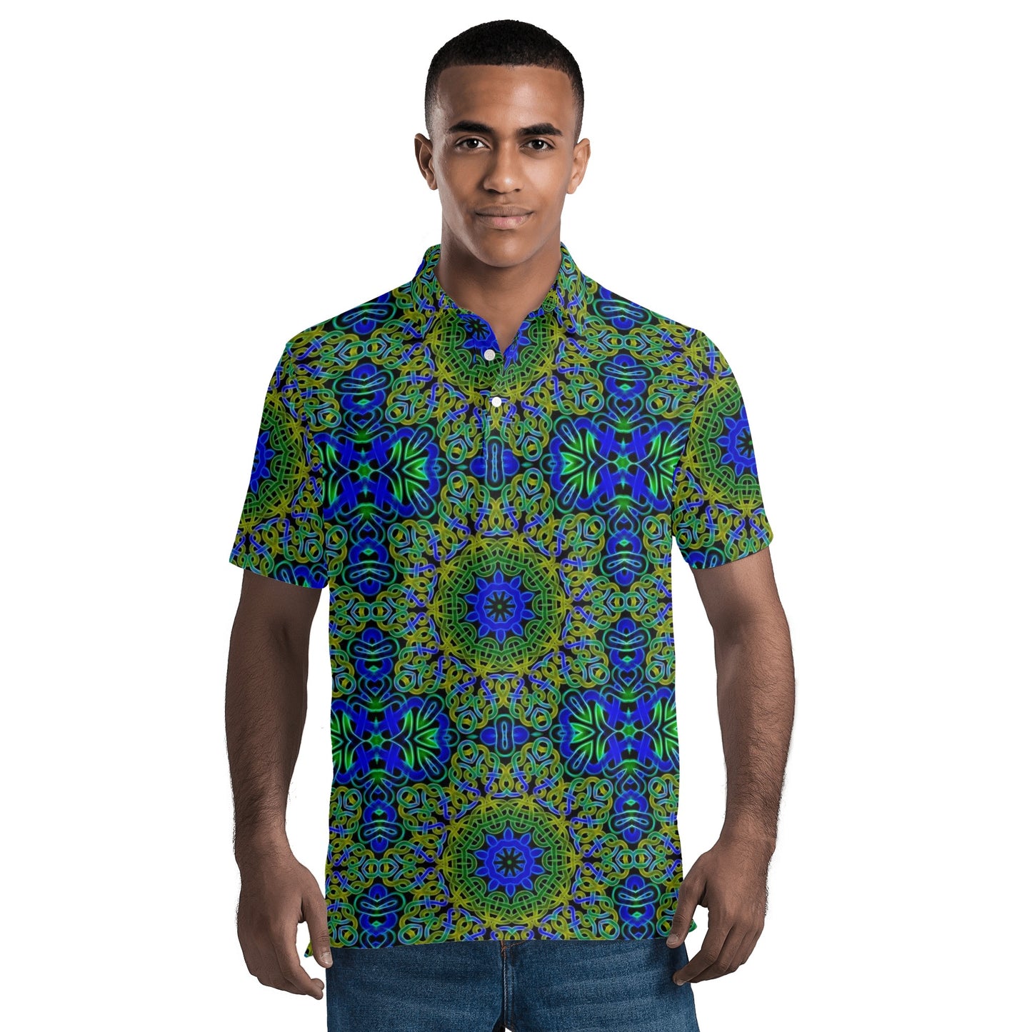 Blue Green Celtic Kaleidoscope Mens All Over Print Polo Shirt
