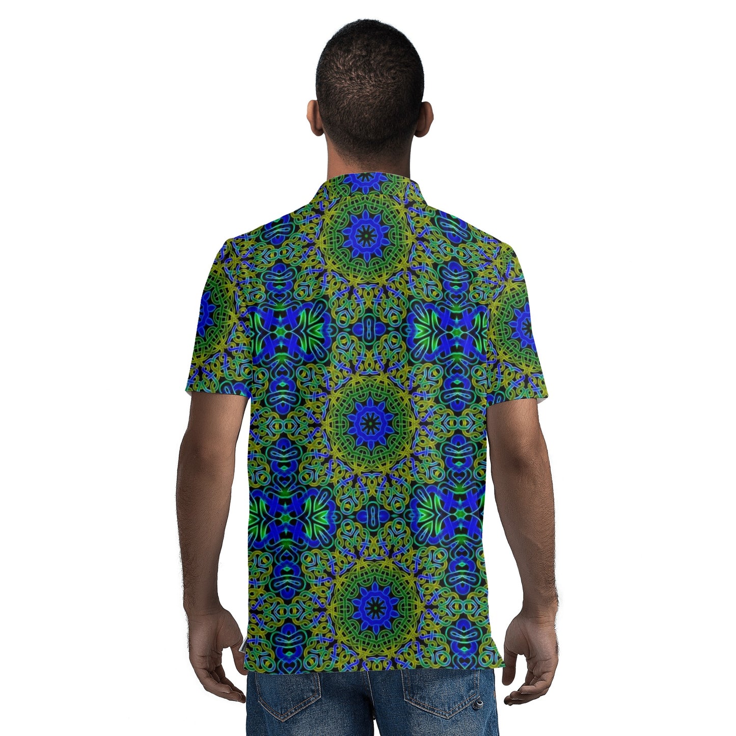 Blue Green Celtic Kaleidoscope Mens All Over Print Polo Shirt
