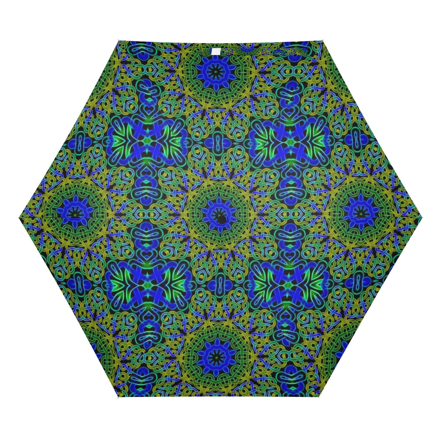 Blue Green Celtic Kaleidoscope Fully Auto Open & Close Umbrella Printing Outside